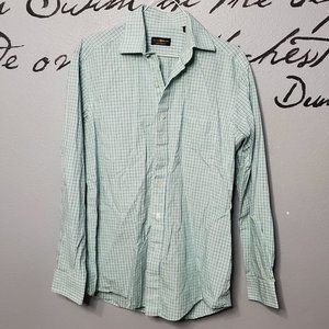 Club Room Regular Fit Long Sleeve Dress Shirt, Green Blue Check, 15 x 34